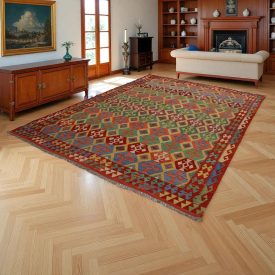   Chobi Kilim szőnyeg 253x360 kézi szövésű afgán gyapjú kilim