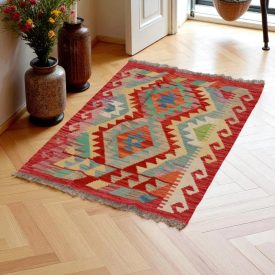  Etnikai Kilim szőnyeg Chobi 98x68 kézi szövésű afgán gyapjú kilim