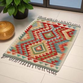   Etnikai Kilim szőnyeg Chobi 95x70 kézi szövésű afgán gyapjú kilim