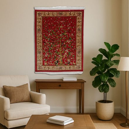 Viszkóz szőnyeg Életfa motívum Bíborvörös 100x150 minőségi gobelin hatású szőnyeg Iránból