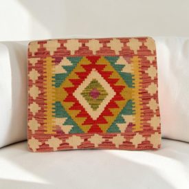 Afgán Kilim párnahuzat 45x40 kézi készítésű párna