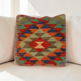 Afgán Kilim párnahuzat 40x40 kézi készítésű párna