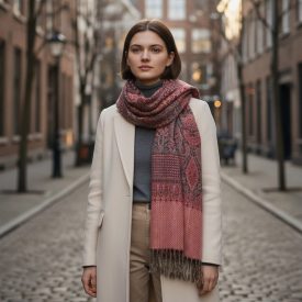 Keleti mintás sál mályva-barna 215x105 pamut vállkendő