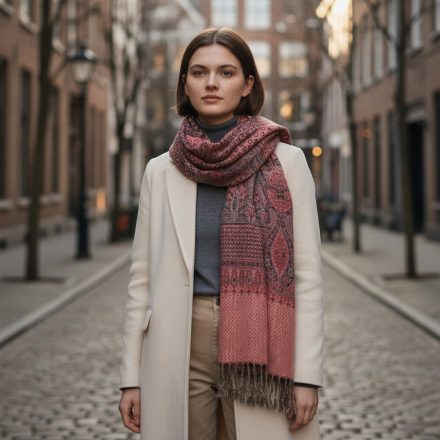 Keleti mintás sál mályva-barna 215x105 pamut vállkendő