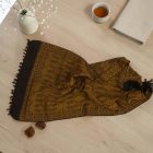 Sál fekete-arany 215x105 nagyméretű női kendő pamutból